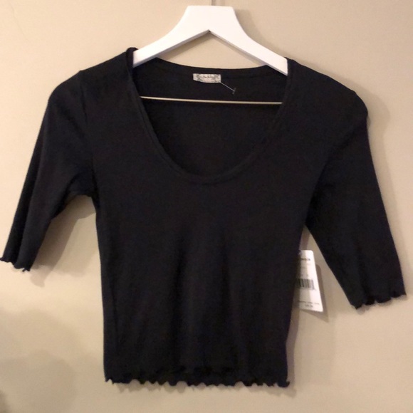 Free People Tops - Free people lettuce edge black basic tee NWT